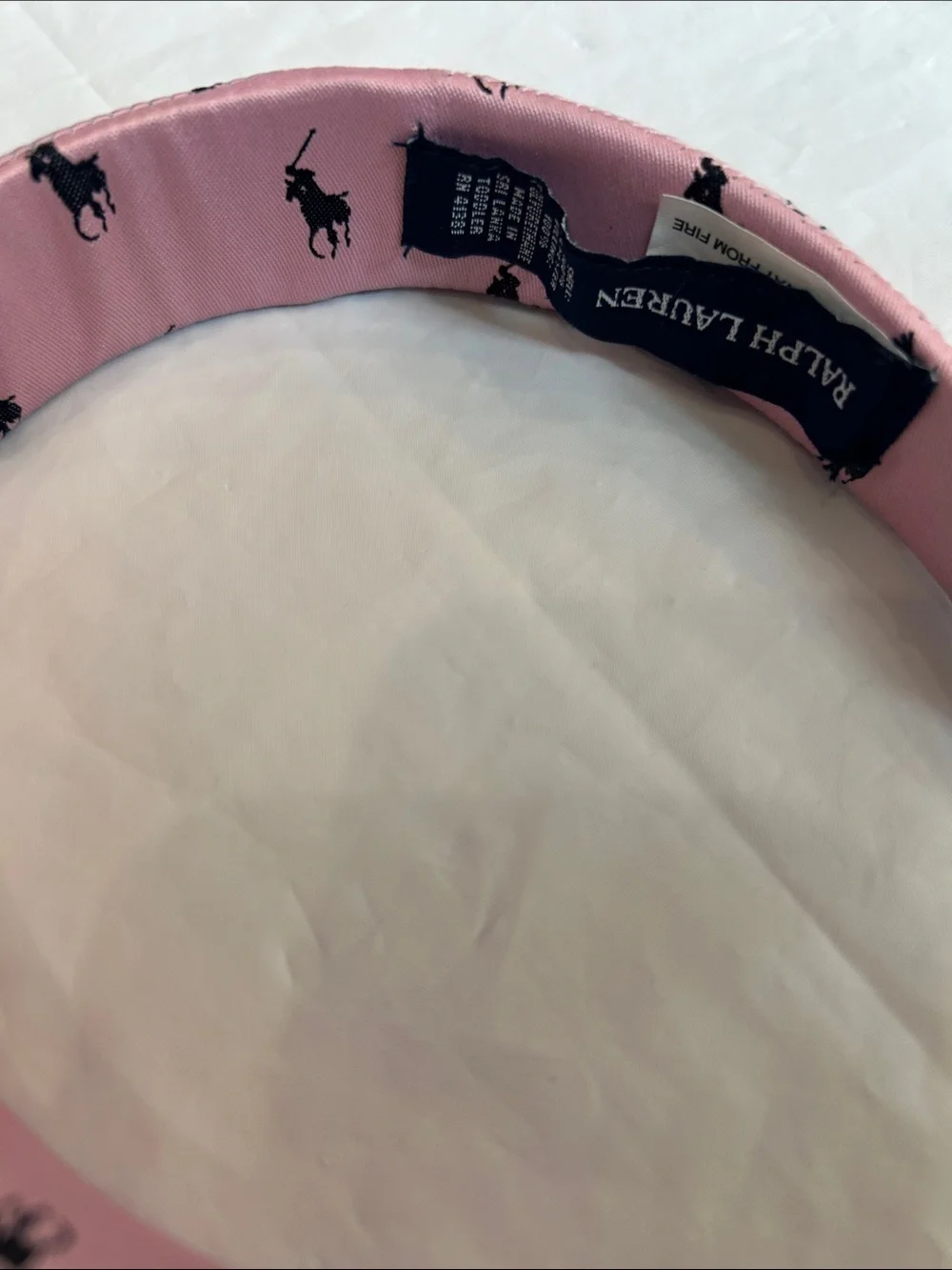 Ralph Lauren Pale Pink Satin Headband with Black Pony Print